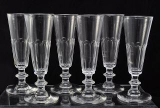 Set Of 6 Antique 19th Century Panel Cut Blown Flute Glasses