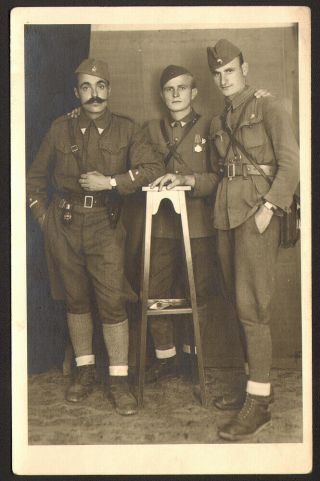 Yugoslavia Ww2 Three Men Soldiers Partisans Officers Old Photo 9x14 Cm 27094