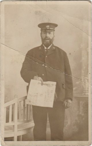 Ww1 Postcard Sized Studio Photo Of A Sailor Holding Newspaper