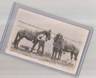 Ww1 Photo Postcard Of 2 U.  S Cavalry Troopers With Their Horses Mcclellan Saddles