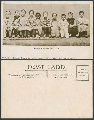 China Old Postcard Chinese Children In Foochow Day School Boys Girls Fan Costume