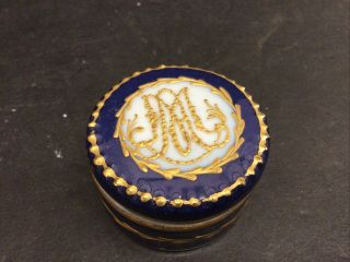 Antique French Sevres Trinket Box Cobalt Gold Marie Antoinette