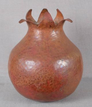 Vintage Arts & Crafts Hammered Copper Pomegranate Vase Marked