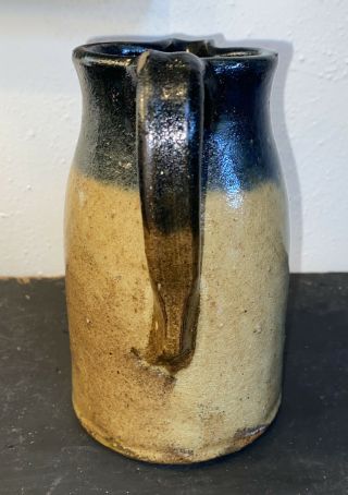 Primitive Salt Glazed Stoneware Pottery Pitcher Cobalt Accent