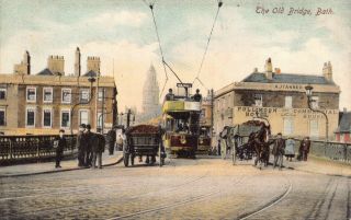 Somerset Bath The Old Bidge Full Moon Hotel & 13 Tram Guildhall Printed Card
