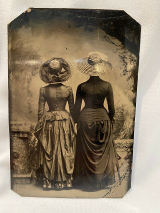 Antique Tintype Photo - 2 Women In Victorian Attire,  Backwards In Photo
