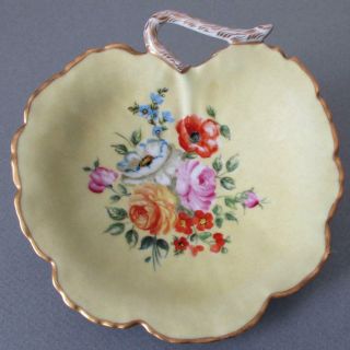 Vintage Le Tallec Paris Hp Porcelain Leaf Shaped Dish Roses,  Flowers W Gilt