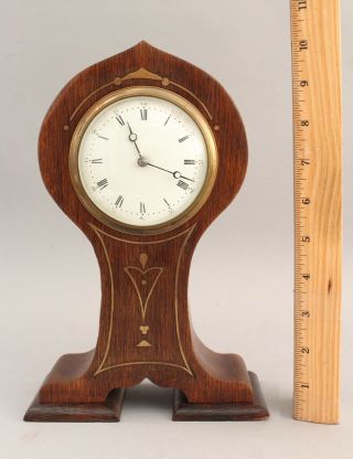 Antique Arts & Crafts Secessionist Inlaid Brass & Oak Mantle Clock,