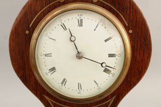 Antique Arts & Crafts Secessionist Inlaid Brass & Oak Mantle Clock, 3
