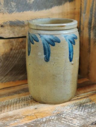 Antique Baltimore Stamped 1 Gallon Blue Cobalt Floral Decorated Stoneware Jar