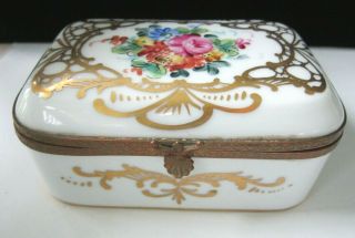 Antique Vintage Porcelain Jewelry Box France Floral Bronze Gilt Sevres Limoges