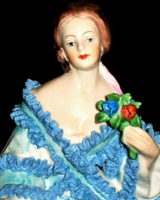 Antique German Dresden Lace Volkstedt Lady Dancer Porcelain Figurine