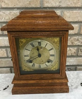 Antique Ansonia Oak Mission Arts & Craft Style Mantle Mantel Clock 8 Day