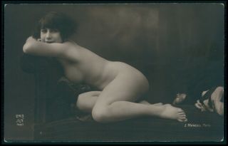 French Nude Woman Alfred Noyer Girl C1910 - 1920s Old Mandel Rppc Photo Postcard