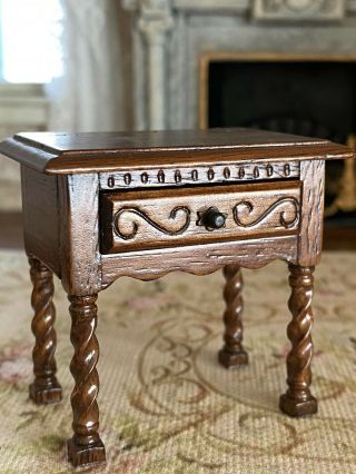 Vintage Miniature Dollhouse Hand Carved Solid Wood Accent Side Table Twist Legs