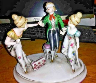 Vintage German Porcelain Grouping,  " Playing Blindfold ",  Early Xx C.