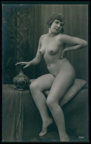 French Nude Puffy Woman Risque Curiosa Rppc Old 1920s Photo Postcard