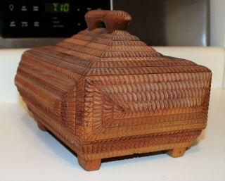 Vintage Tramp Folk Art Jewelry Box Handmade Dimensional Carved Wood Container
