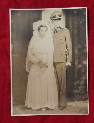 Wwii Ww2 German Military Wedding Photo Photograph Postcard W Medal Badge,  Sword