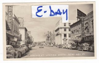 1949 Rppc Reno Nv Virginia Street Neon Signs Vintage Postcard Nevada Frontier