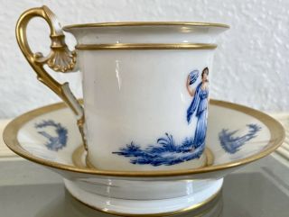 Sevres Style Hand Painted Signed Demi Tasse Cup And Deep Well Saucer