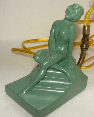 Vintage Art Deco Green Painted Heavy Metal Frankart Nuart Nude Lady Lamp Base