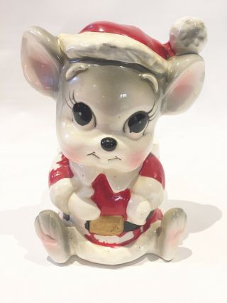 Vintage Mcm Mid Century Retro Christmas Ceramic Planter Mouse Santa Japan