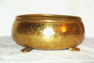Antique Imperial Russian Brass Footed Bowl Hand Hammered Marked