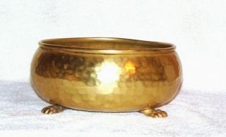 Antique Imperial Russian Brass Footed Bowl Hand Hammered Marked 2
