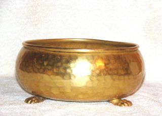 Antique Imperial Russian Brass Footed Bowl Hand Hammered Marked 3