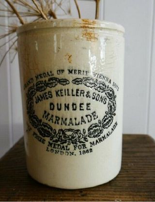 Antique Large English Dundee Marmalade James Keiller & Sons Stoneware Jam Crock