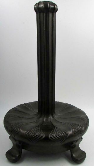 Vintage Slag Glass Lamp Base Cast Brass Water Lily Style Painted Brown / Bronze