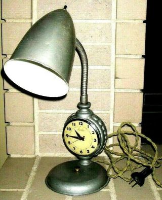 Vintage Lanshire Electric Table Clock Gooseneck Lamp Set Self Starting - -
