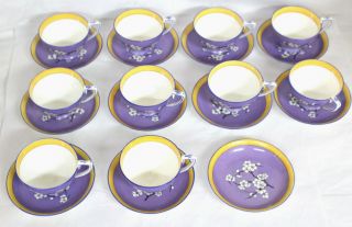 Vintage Porcelain Staffordshire Teacup/saucer Set.  Chinese Floral Motif.  10 Set