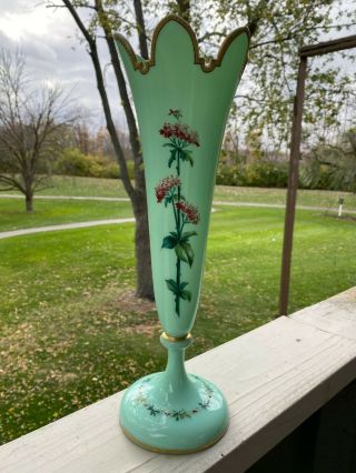 Fabulous Antique French Enameled Opaline Glass Vase 19th Century Victorian