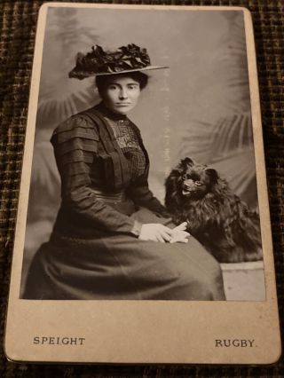 Victorian Cdv Photo Woman W/ Big Hat And Dog - Rugby