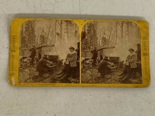Boiling Sap Sugar Bush Vermont Stereoview Card American Scenery Green Mountains