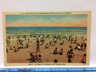 Linen Postcard Panama City Beach,  Gulf Of Mexico Florida Fl Vintage