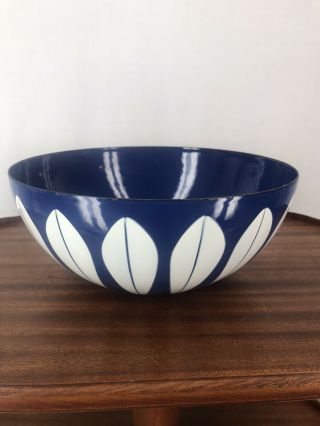 Vtg Mid Century Modern Cathrineholm 9.  5 " Cobalt Blue White Lotus Bowl Fab