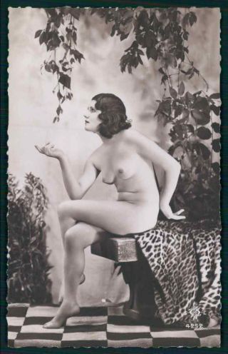 Bb French Nude Woman Park Bench Skin Girl 1920s Old Rppc Photo Postcard