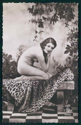 Aa French Nude Woman Park Bench Skin Girl 1920s Old Rppc Photo Postcard