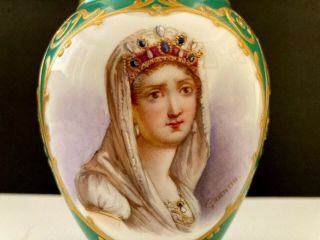 ANTIQUE SEVRES STYLE HAND PAINTED SIGNED QUENTIN JOSEPHINE PORTRET EVER GILMORE 2
