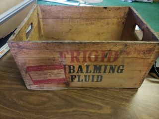 Antique Frigid Embalming Fluid Funeral Parlor Storage Crate,  Morticians Wood Box