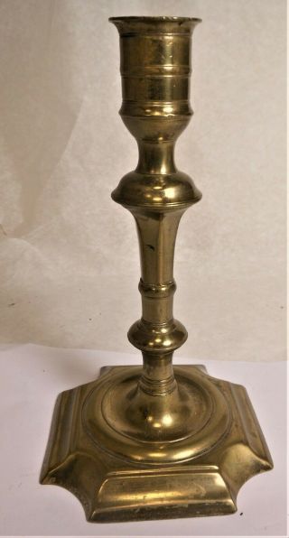 Good 18th Or Early 19th Century Brass Notched Base Candlestick 6 3/4  Tall