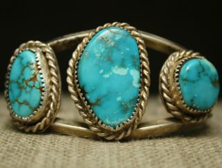 Vintage Native American Navajo Turquoise Sterling Cuff Bracelet