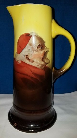 Antique Lg Warwick Ioga Beer Pitcher - Portrait Of Priest Monk Friar Yellow