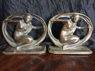 Solid Bronze Art Deco Nude Woman Bookends