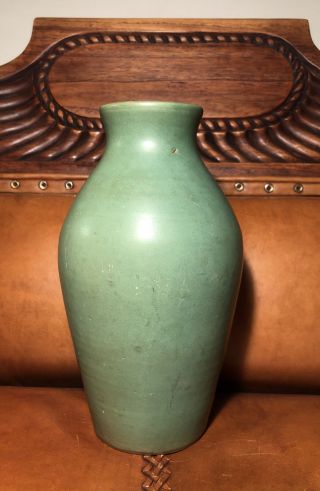 Antique/vintage Turquoise Vase 9.  5” Tall.  Illegible Markings