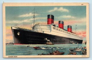 Cunard Line Rms Queen Mary Ocean Liner Ship Boat Postcard - Vintage