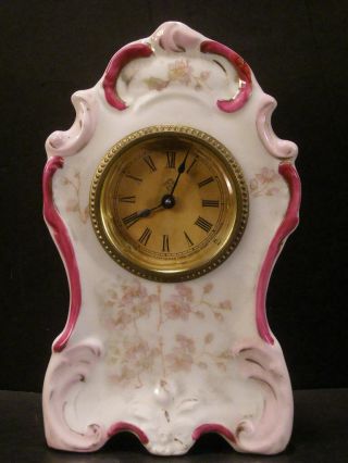 Antique 19 C Ansonia Shelf Porcelain Beveled Glass China Case Mantle Clock Wu 9